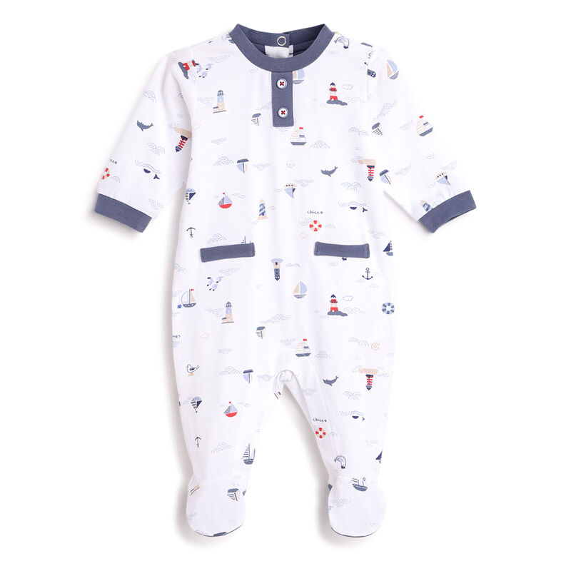 Boys Natural Printed Leg Opening Babysuit image number 0